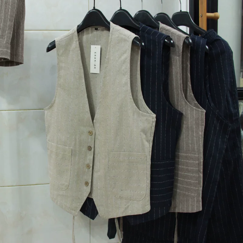 Men Formal Wear For Summer - Gilet Casual Britannico in Lino per