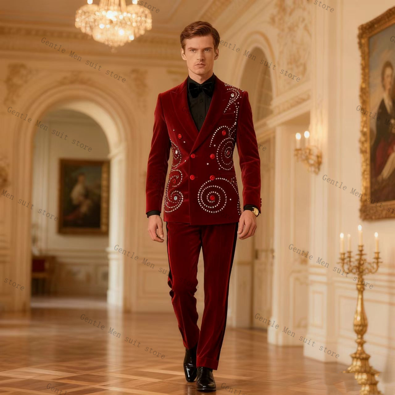 Men Formal Wear Red - Completo Uomo in Velluto Rosso Cristallo,