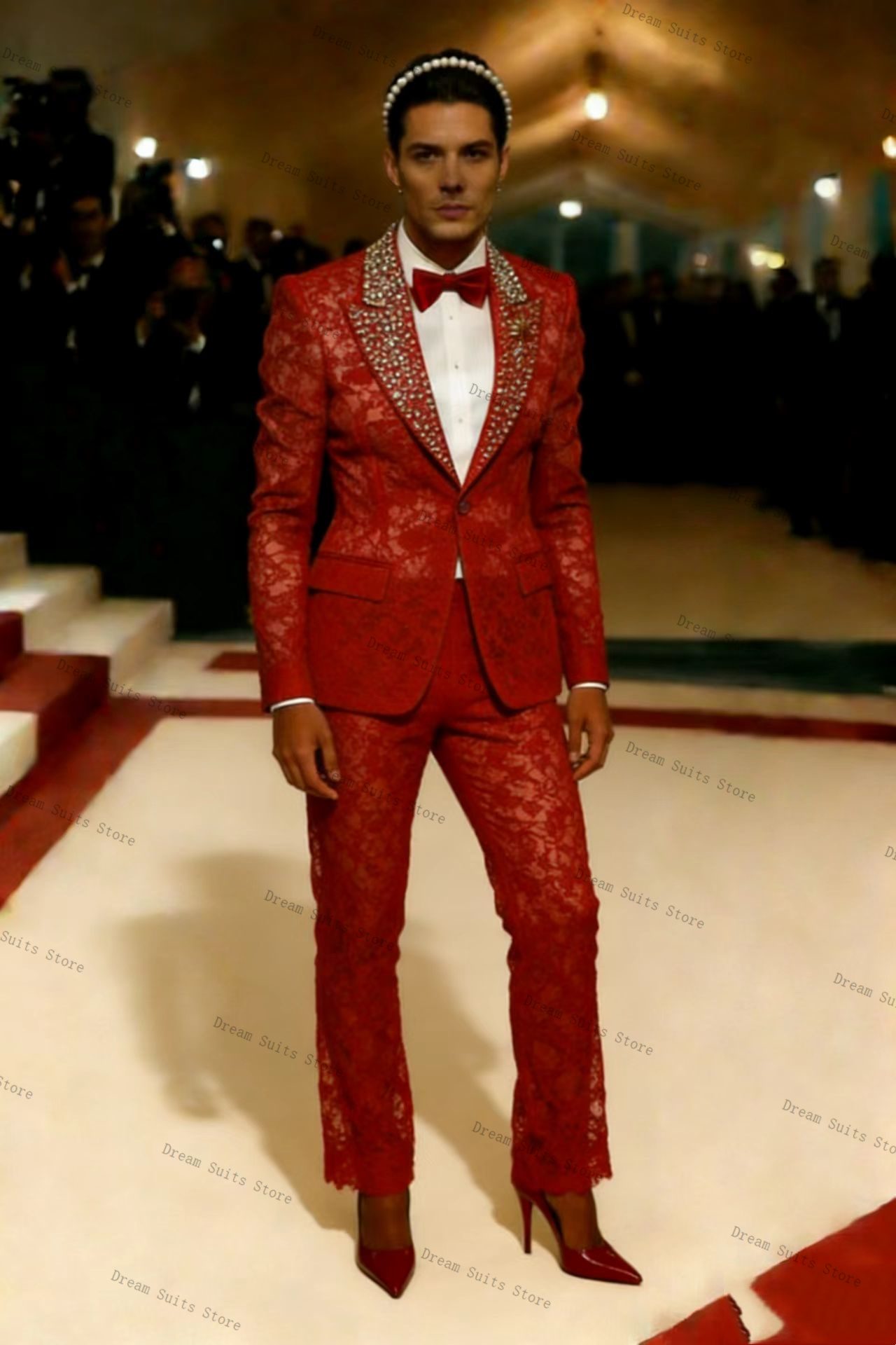 Men Formal Wear Red - Completo da Uomo in Cristalli Dorati,