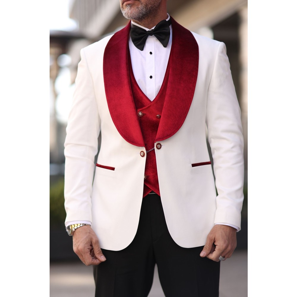 Smoking da uomo rosso bianco d - Men Formal Wear Red recensione e prezzo